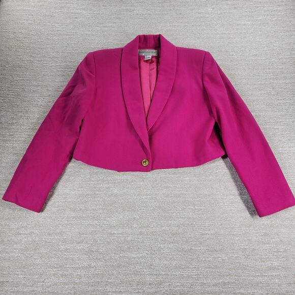 Fundamental Things Pink Wool Cropped Blazer Womens 8 Shawl Collar Gold Button - Picture 2 of 13